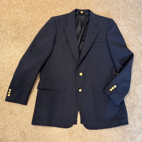 Vintage Men's 44R John Weitz Navy Blue Sports Coat Suit Jacket Gold Buttons - Picture 1 of 4